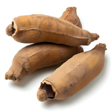 Three dried brown fingerroot ts isolated on a bright white background showing detailed texture and natural color variations.