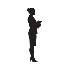 Black business woman silhouette illustration shows one person holding a gun, a vector shadow profile