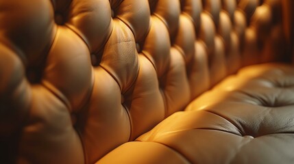 Obraz premium Elegant leather sofa with tufted design, showcasing rich texture and warm lighting, perfect for adding a sophisticated touch to any modern living space.