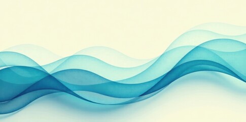 Obraz premium Stylized wave motif in shades of aqua and misty blue on a light beige background, minimalist ocean design, abstract wave pattern