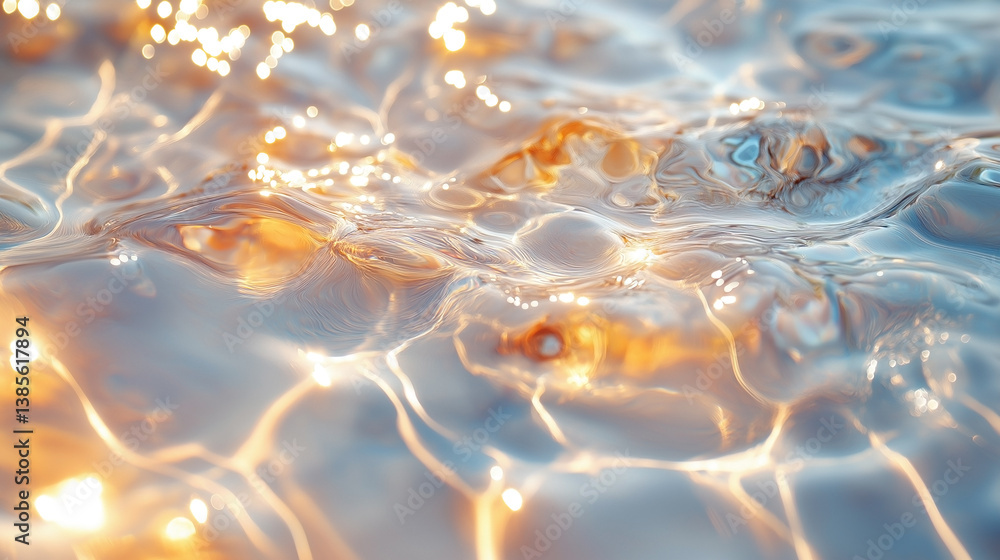 Poster sparkling water surface illuminated by sunlight, creating a serene and tranquil atmosphere.