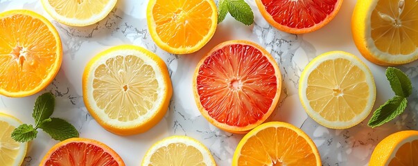 Vibrant and fresh citrus fruits arranged beautifully, showcasing bright colors and textures. Perfect for healthy recipes and refreshing drinks.