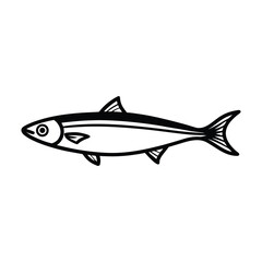 anchovy fish vector line art illustration
