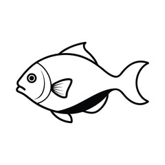 piranha fish vector line art illustration