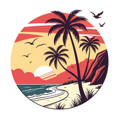 Tropical Sunset Beach in Circle Frame