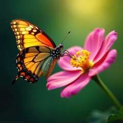Fototapeta premium A butterfly emerging from a cocoon next to a blooming flower , nature, wings