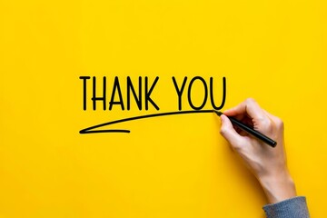 Male hand writing a Thank you sign.