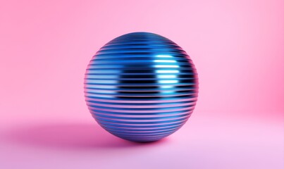 Blue ribbed egg on pink studio background