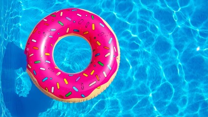 Blue swimming pool. Water in pool is clear and there are few small waves on surface.