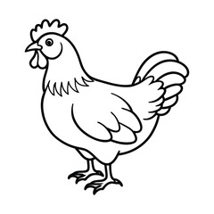 Black and White Illustration of a Chicken Standing Profile