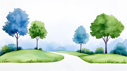 Obraz premium Watercolor painting of forest road landscape