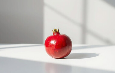Single Red Pomegranate on White