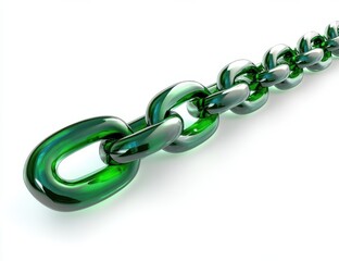Obraz premium Colorful green glass chain links connected in a linear arrangement on a white background