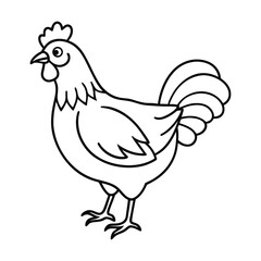 Black and White Illustration of a Chicken Standing Profile