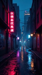 Fototapeta premium Dark gritty cityscape with neon lights and graffiti, cityscapes, ink effect, nightlife