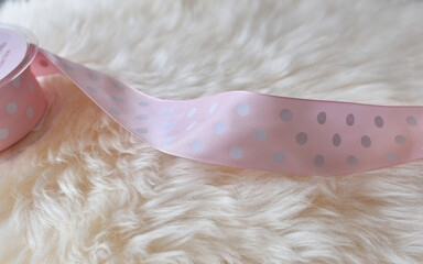 piece of pink polka dot satin ribbon 