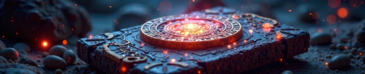 Obraz premium Ancient artifact with holographic runes and luminescent aura , relic, runes