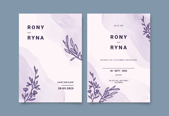 Elegant Floral Wedding Invitation, minimalist with hand drawn flower and leaves decoration