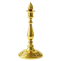 Golden Candle Holder with Flame On Transparent Background


