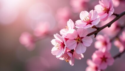 Fototapeta premium Delicate pink sakura blossoms, full bloom, intricate branches , wallpaper, botanical, flora