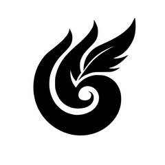 Elegant Black Feather & Swirl Logo on White Background