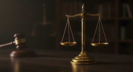Gavel and Scales of Justice on Wooden Surface