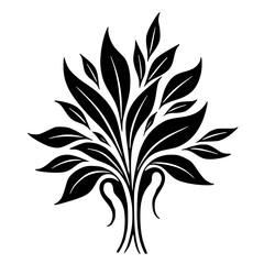 Elegant Black and White Leafy Floral Design on White Background