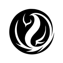 Abstract Phoenix Logo in Black and White, Circle Design
