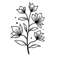 Elegant Black and White Floral Line Art - Botanical Illustration