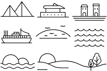 Estuary Line Art Detailed Drawing for Landscape and Ocean Artwork 