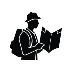 silhouette of a man reading a book