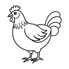 Black and White Illustration of a Chicken Standing Profile
