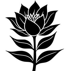 Minimalist Black and White Flower Silhouette, Vector Graphic