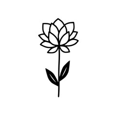 Minimalist Black and White Floral Illustration: Lotus Flower on White
