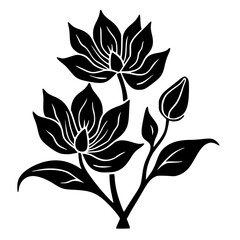 Elegant Black and White Floral Vector Illustration: Blooms & Buds