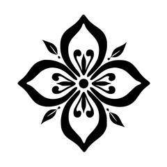 Geometric Floral Emblem, Black and White Vector, Ornamental Design Element