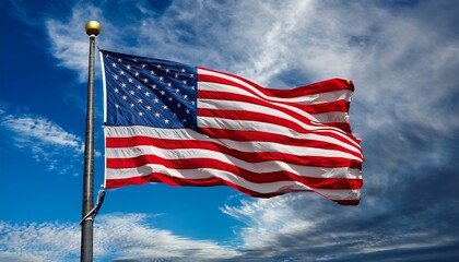 Obraz premium American Flag Waving Freely Against Striking Sky Backdrop Embodying Patriotism