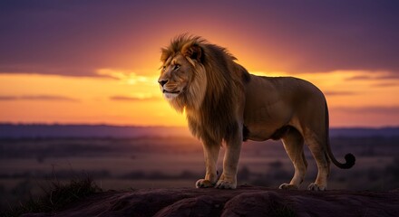Lion at Dusk in Savanna