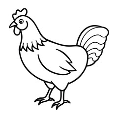 Black and White Illustration of a Chicken Standing Profile