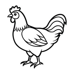 Black and White Illustration of a Chicken Standing Profile