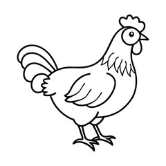 Black and White Illustration of a Chicken Standing Profile