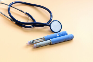 Blue Insulin injection pen for diabetics and weight loss.