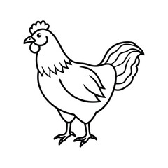 Black and White Illustration of a Chicken Standing Profile