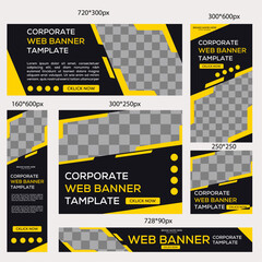 Creative Web Banner Template Set – Standard Sizes with Image Placeholders Vertical, Horizontal, Square | Vector Design