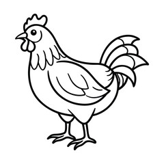 Black and White Illustration of a Chicken Standing Profile