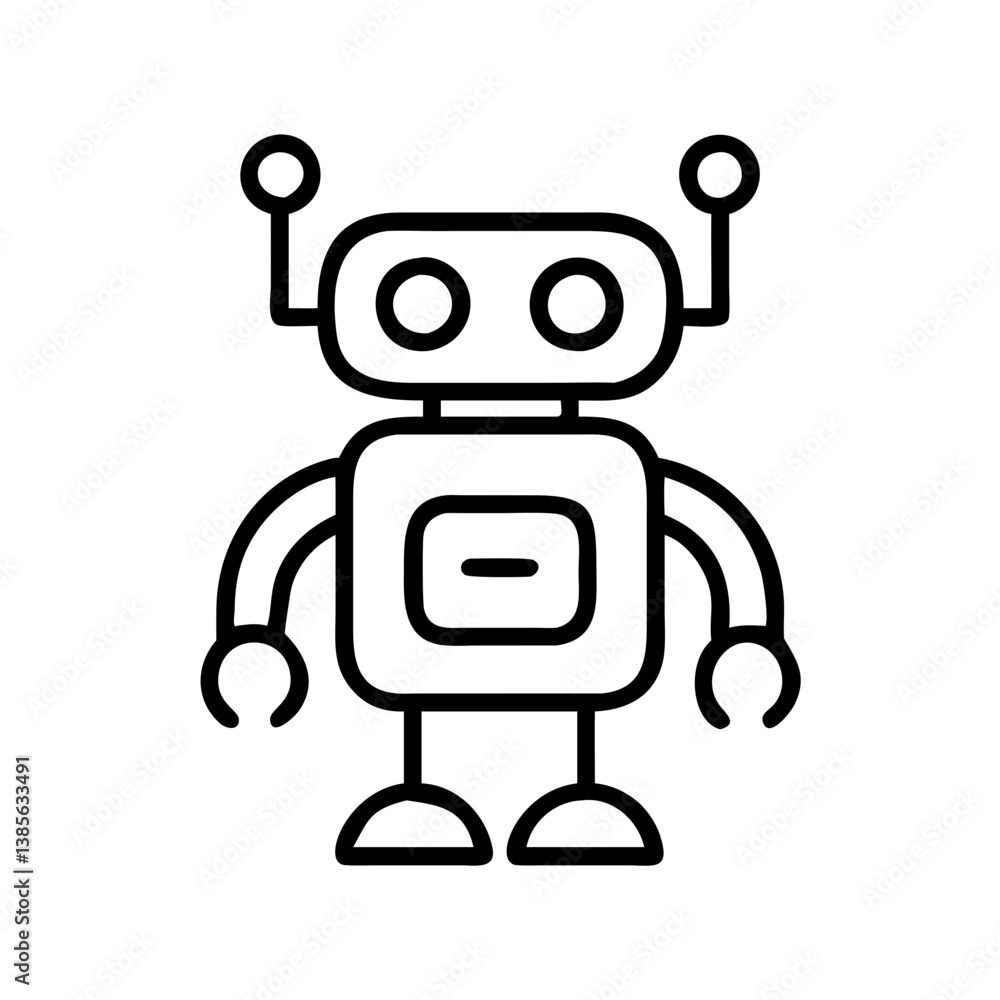 Poster cute outline robot vector illustration for ai technology and robotics design and automation projects