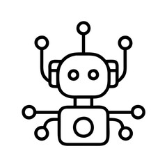 Outline drawing of a cute robot character for artificial intelligence and technology concepts vector design