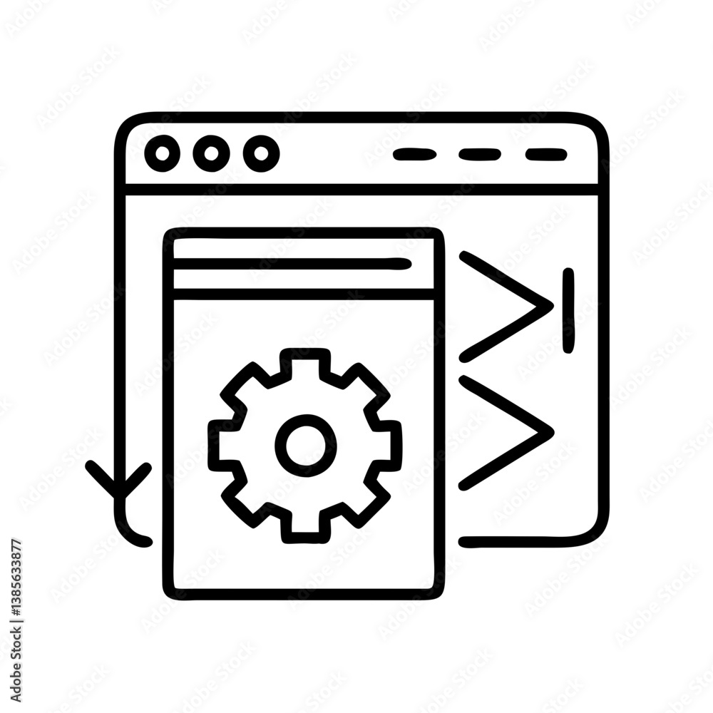 Poster website development process icon for web development and software configuration management illustrat