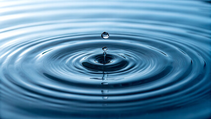 Personal growth mindset transformation concept. Water droplet creating ripples on a serene surface, showcasing calmness and tranquility.