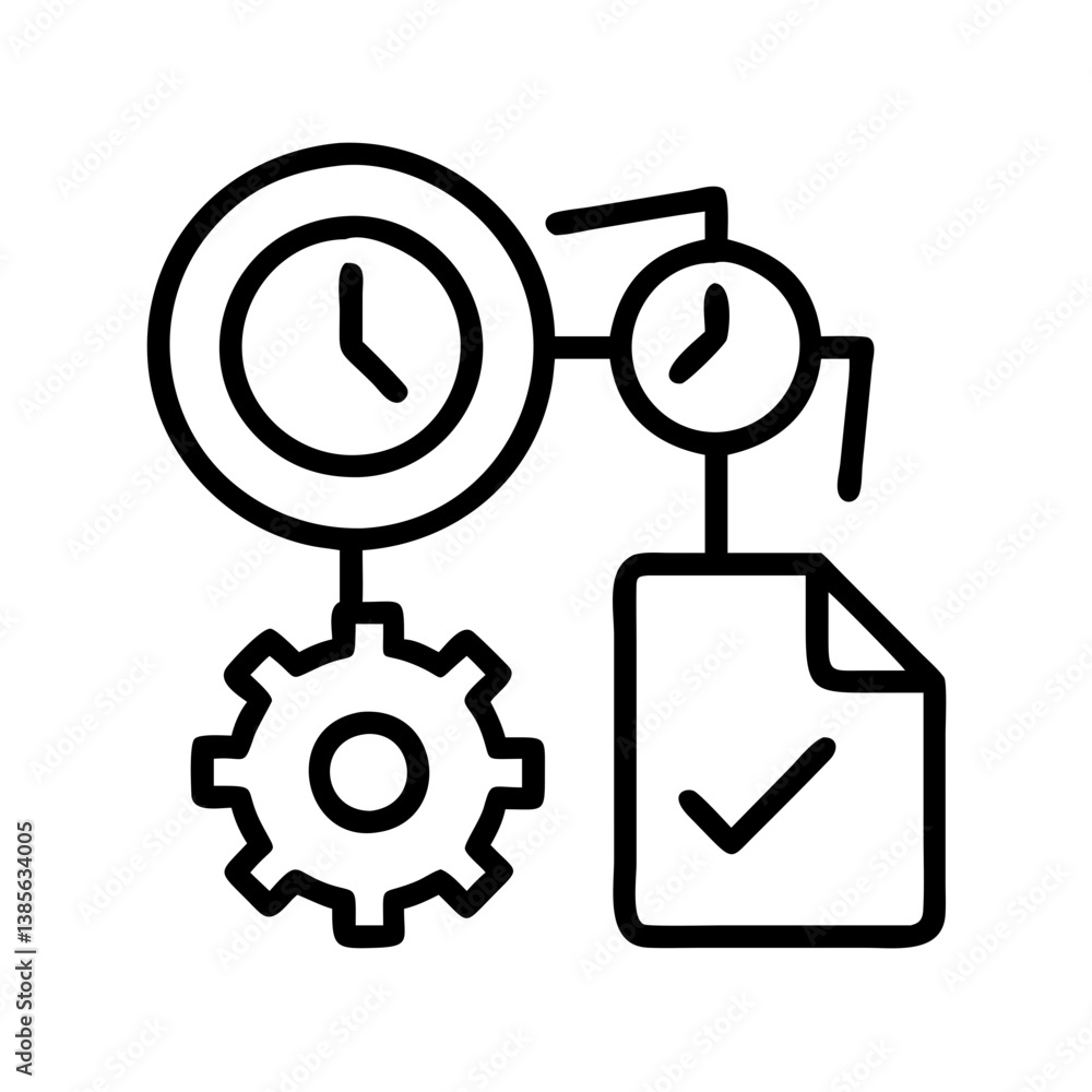 Poster time management process automation clock gear checkmark document workflow optimization strategy conc